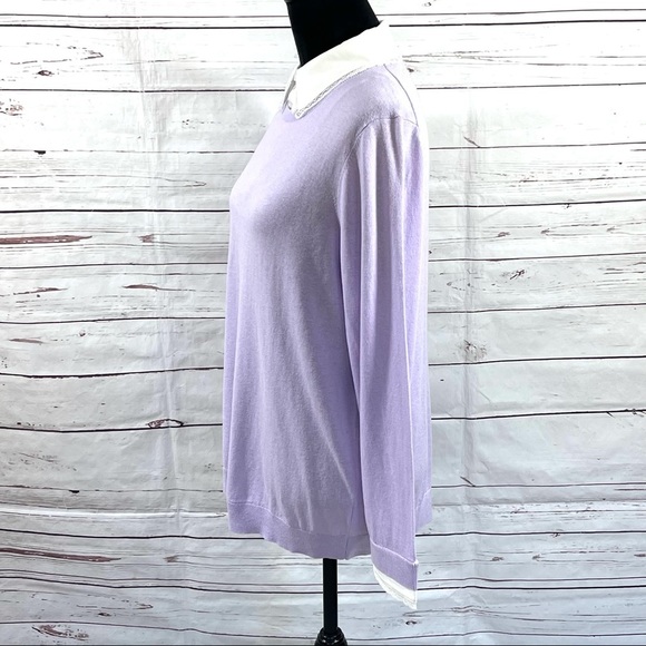 Talbots Lace Collar Pullover Sweater Purple Cotton/ Silk Trim Plus Size 1X - Picture 4 of 9